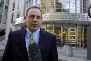 Gary Osen, an attorney for the plaintiffs in a case against Jordan-based Arab Bank, talks with reporters outside federal court in the Brooklyn in August. (AP)