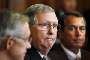 Senate Majority Leader Mitch McConnell (R-KY), center. CREDIT: AP Photo / Carolyn Kaster