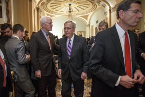  Senator Mitch McConnell of Kentucky before the vote. Mr. McConnell led opposition to the bill.  Credit J. Scott Applewhite/Associated Press 