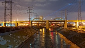 The Los Angeles River in 2013. Engineers turned it into a narrow concrete channel in the 1940s, after a flood destroyed homes and left 100 people dead in 1938. Credit: Steve Lyon/Flickr 