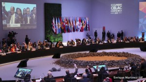 The presidents take part in the working session at the summit of the Community of Latin American and Caribbean States (CELAC) in San Antonio de Belen, Costa Rica, Thursday, Jan. 29, 2015. CREDIT: ENRIQUE MARTINEZ/AP