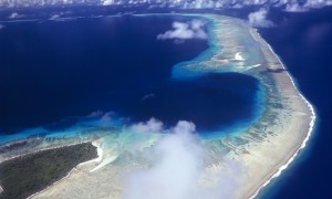 Bravo Crater at Bikini Atoll, site of the 1954 hydrogen explosion where the island of Nam was destroyed.  Credit: Alamy 