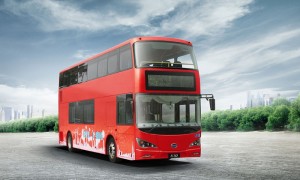 The world’s first pure electric zero emission double decker bus, designed and built by BYD, is to enter service in October 2015. Photograph: DYB  Credit: China Daily