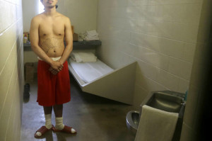 In this Aug. 31, 2015 photo, Josue Torres-Rubio, of Wapato, Wash., who is serving time on charges for robbery, residential burglary and possession of a stolen car, poses for a photo inside his solitary confinement cell at the Washington Corrections Center, in Shelton, Wash. Credit: AP /Ted S. Warren