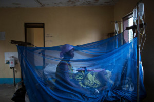 A woman in Tanzania under a mosquito tent with a relative who was being treated for malaria. With gene drives, it may be possible to kill off a mosquito population or make the population resistant to malaria parasites. Credit: Uriel Sinai /The New York Times 