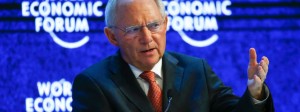 German Finance Minister Wolfgang Schaeuble gestures during the session 'The Future of Europe' at the annual meeting of the World Economic Forum (WEF) in Davos, Switzerland January 21, 2016. Credit: Reuters/Ruben Sprich