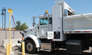  Dump trucks refuel with renewable natural gas made from human poop at the Persigo Wastewater Treatment Plant in Grand Junction.  Credit: City of Grand Junction