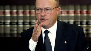 Lawrence Wilkerson, a critic of Bush administration detainee policies and a former chief of staff to former Secretary of State Colin Powell, gestures duirng an interview with the Associated Press in Washington, Monday, Nov. 28, 2005. Credit: AP Photo/Susan Walsh