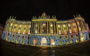 The Humboldt University of Berlin is illuminated during the 10th annual Festival of Lights in Berlin, Germany, 10 October 2014. The event will take place from 10 to 19 October across the city. Credit: EPA/PAUL ZINKEN