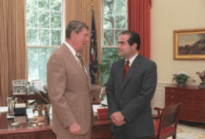 President Ronald Reagan and then Supreme Court nominee Antonin Scalia