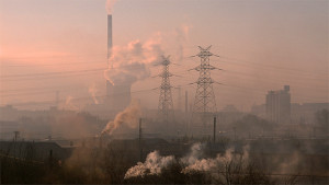 Chimneys spew pollution in an ailing industrial city in China's northeast.  Credit: Mark Henley/Ropi/Zuma Press