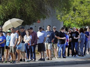 People wait in line to vote in the Arizona Presidential Primary Election at Mountain View Lutheran Church Tuesday, March 22, 2016 in Phoenix, Ariz. Credit: www.azcentral.com 