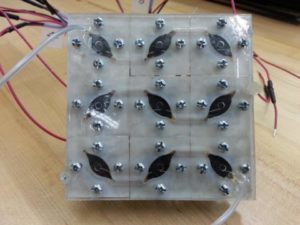 These are nine biological-solar (bio-solar) cells connected into a bio-solar panel. The panel has generated the most wattage of any existing small-scale bio-solar cells - 5.59 microwatts Credit: Seokheun "Sean" Choi