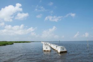 This is one of three shoreline protection products being tested along Louisiana's coastline in the area of Vermilion Bay and Weeks Bay. State and federal coastal restoration agencies will test the effectiveness of these measures over the next three years in order to find alternatives to rock placement along the shore. Credit: USDA Natural Resources Conservation Service 