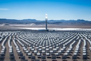 The 110-megawatt Crescent Dunes Solar Energy Facility in Nevada is the first utility-scale concentrating solar plant that can provide electricity whenever it's needed most, even after dark.   Credit: SolarReserve