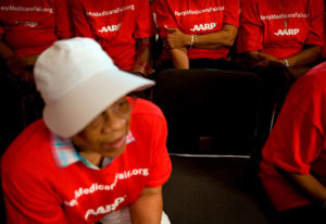 Members of AARP, the advocacy group for older Americans, listen as Congressional Democrats speak at a rally in Washington on Tuesday, July 15, 2008. AARP isn't exactly hiding its new financial relationship with ALEC.  Credit: Brendan Smialowski / The New York Times