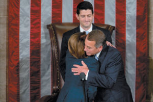 Republican Speaker of the House John Boehner with Democrat Nancy Pelosi, the House minority leader, as he passed the speakership to fellow Republican Paul Ryan, Washington, D.C., October 2015